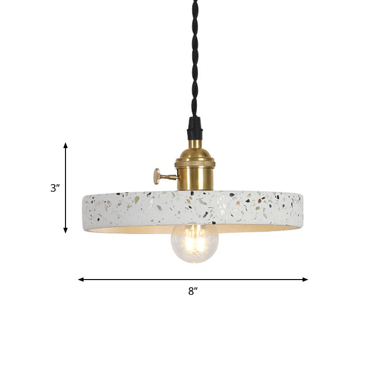 Nordic Hanging Pendant Light with Terrazzo Shade - White Disc/Cone/Cylinder Design