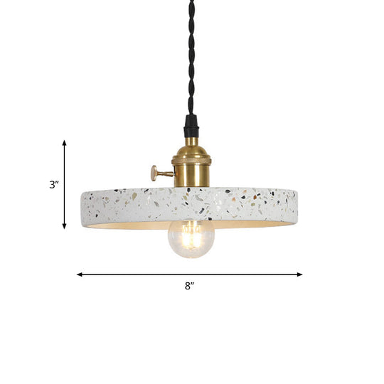 Nordic Hanging Pendant Light with Terrazzo Shade - White Disc/Cone/Cylinder Design