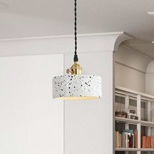 Nordic Hanging Pendant Light with Terrazzo Shade - White Disc/Cone/Cylinder Design