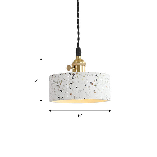 Nordic Hanging Pendant Light with Terrazzo Shade - White Disc/Cone/Cylinder Design
