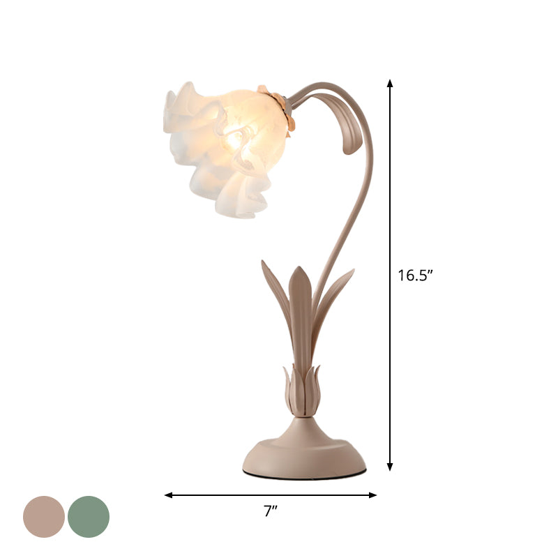 Countryside Frosted Glass Night Lamp - Flower Shape, 1-Light, Kids Room Table Light (Pink/Green)