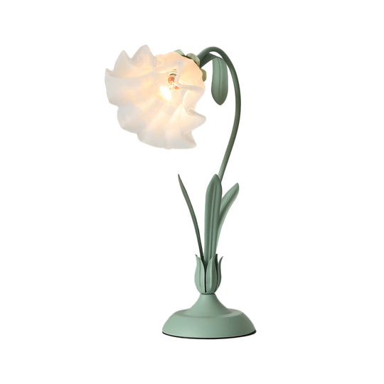 Countryside Frosted Glass Night Lamp - Flower Shape, 1-Light, Kids Room Table Light (Pink/Green)