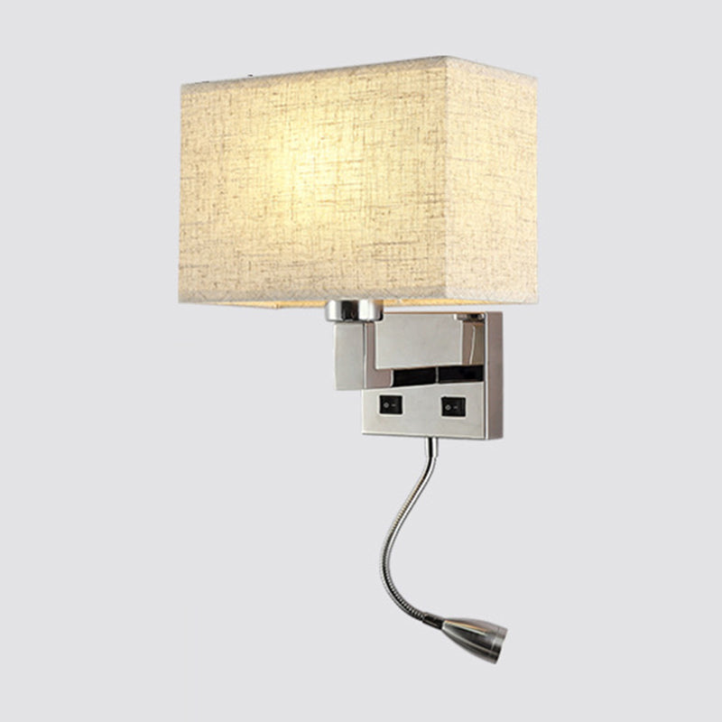 Minimalist Fabric Cuboid Wall Light Kit - 1-Light White/Beige Spotlight Sconce Lamp with Charging Port