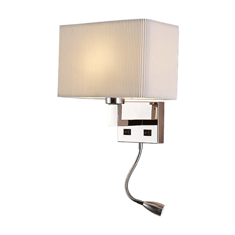 Minimalist Fabric Cuboid Wall Light Kit - 1-Light White/Beige Spotlight Sconce Lamp with Charging Port