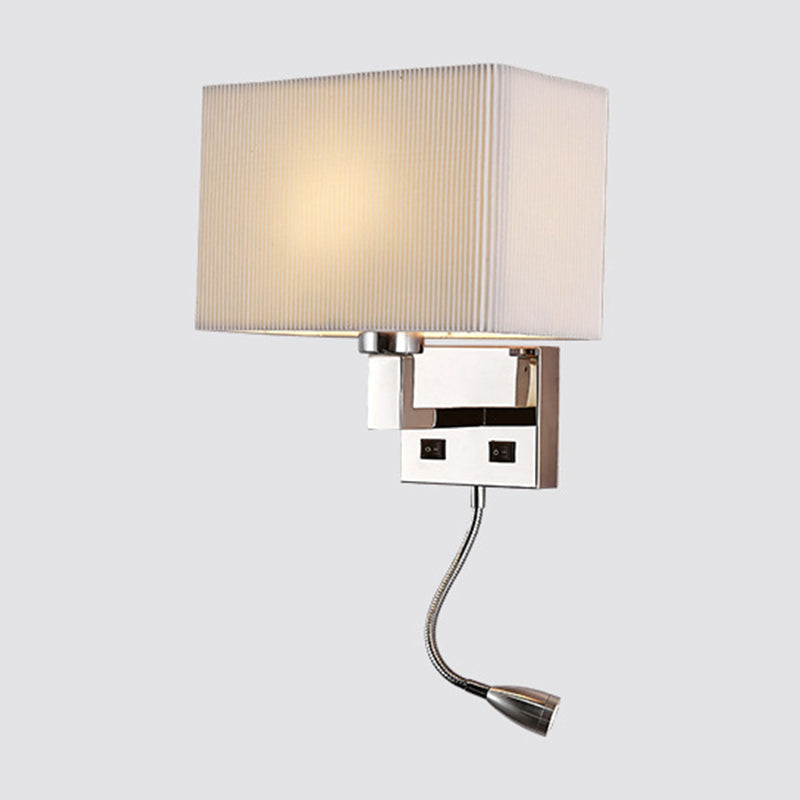 Minimalist Fabric Cuboid Wall Light Kit - 1-Light White/Beige Spotlight Sconce Lamp with Charging Port