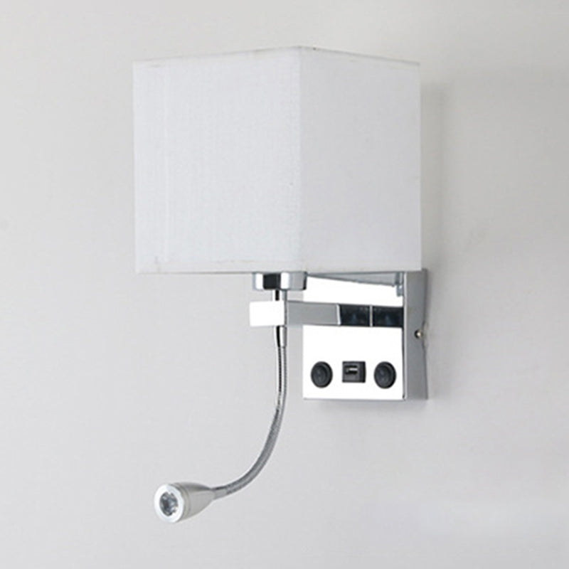 Modern Black/Beige/Coffee Bedside Wall Reading Lamp with Rectangle Fabric Shade