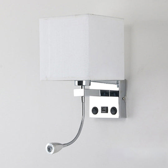 Modern Black/Beige/Coffee Bedside Wall Reading Lamp with Rectangle Fabric Shade