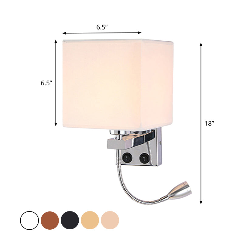 Modern Black/Beige/Coffee Bedside Wall Reading Lamp with Rectangle Fabric Shade