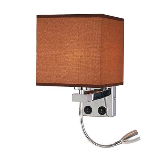 Modern Black/Beige/Coffee Bedside Wall Reading Lamp with Rectangle Fabric Shade