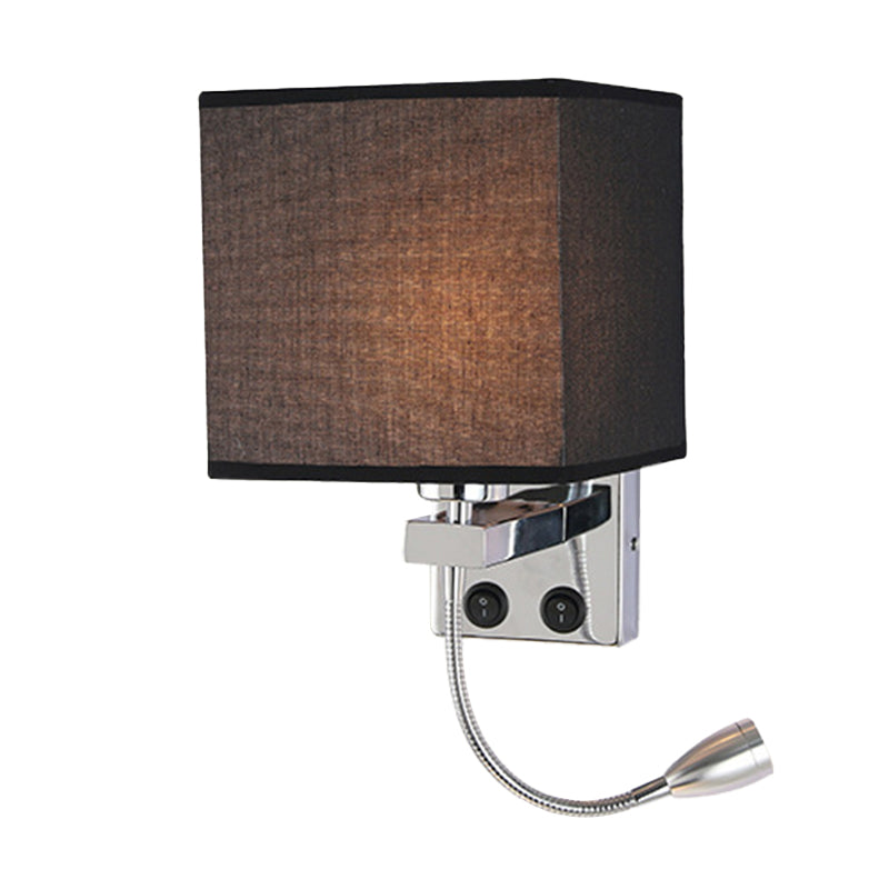 Modern Black/Beige/Coffee Bedside Wall Reading Lamp with Rectangle Fabric Shade