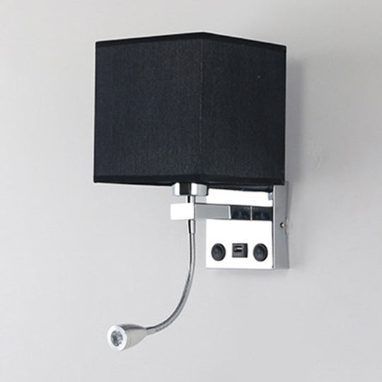 Modern Black/Beige/Coffee Bedside Wall Reading Lamp with Rectangle Fabric Shade