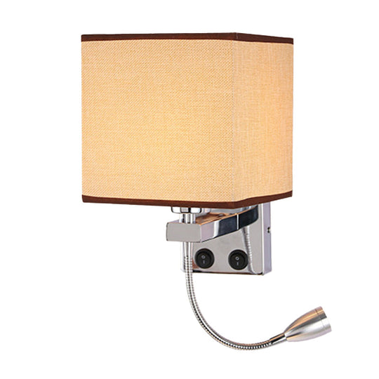 Modern Black/Beige/Coffee Bedside Wall Reading Lamp with Rectangle Fabric Shade