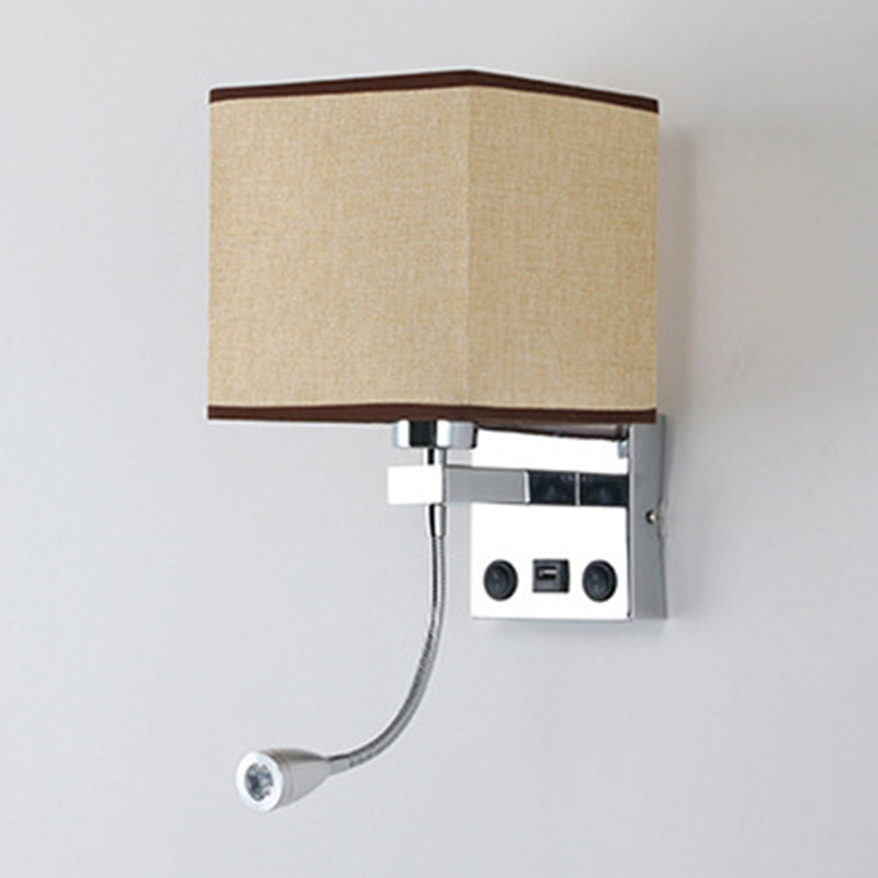 Modern Black/Beige/Coffee Bedside Wall Reading Lamp with Rectangle Fabric Shade