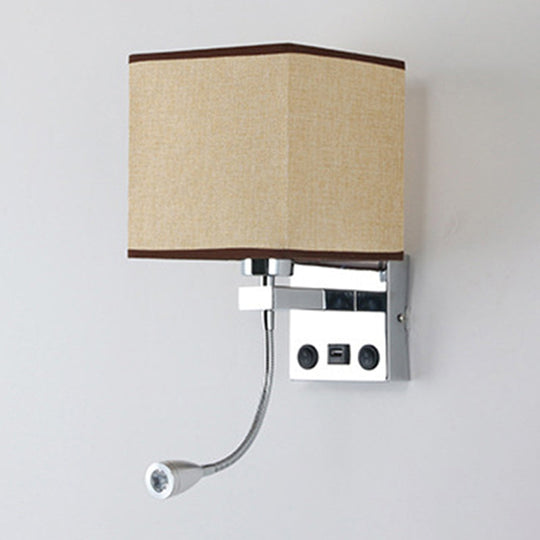 Modern Black/Beige/Coffee Bedside Wall Reading Lamp with Rectangle Fabric Shade