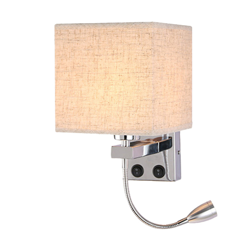 Modern Black/Beige/Coffee Bedside Wall Reading Lamp with Rectangle Fabric Shade