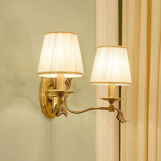 Rustic Metal Candle Wall Lamp - Gold Wall Mount with Pleated Fabric Shade