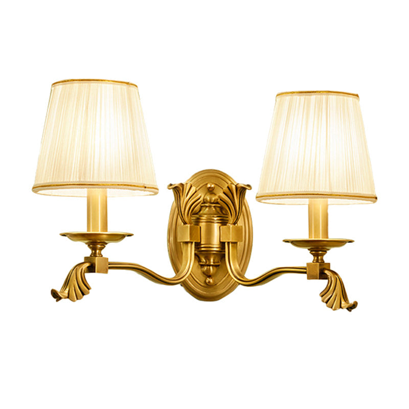 Rustic Metal Candle Wall Lamp - Gold Wall Mount with Pleated Fabric Shade