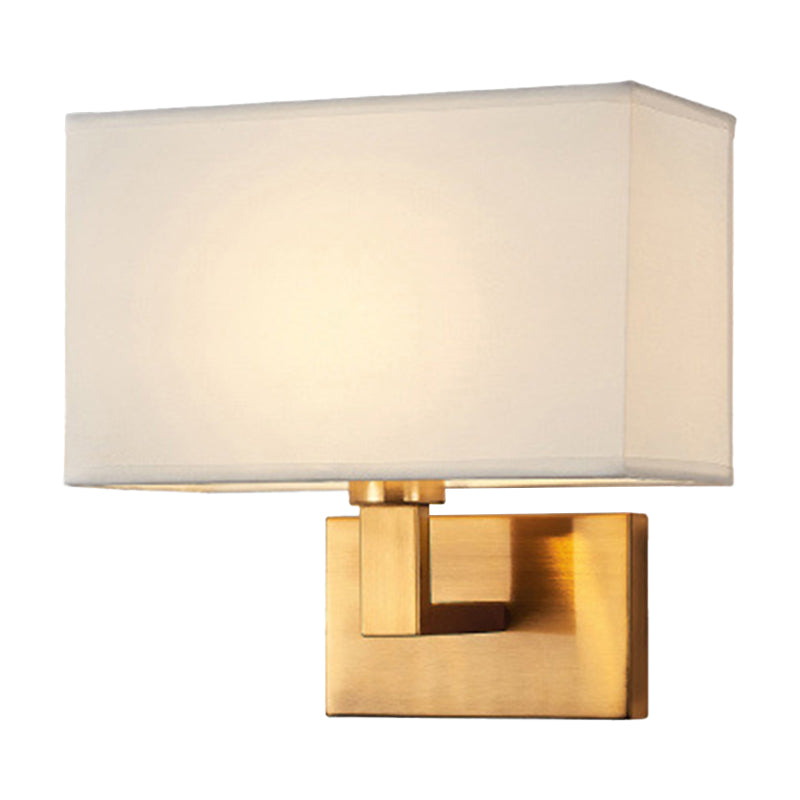 Cuboid Sconce Lamp: Modern Fabric Wall Light in White/Beige/Brown with Black/Gold Arm for Bedside Reading