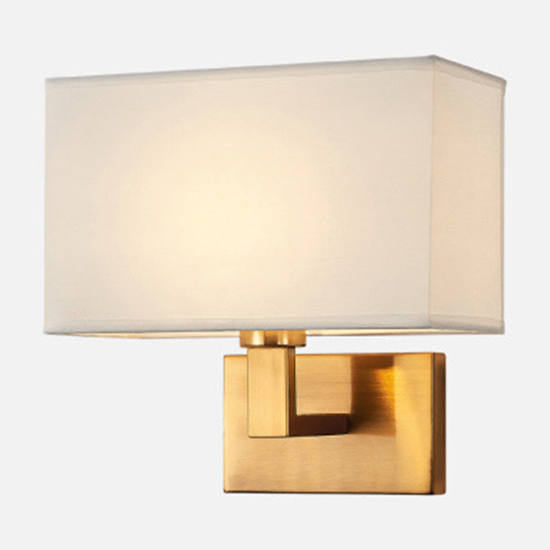 Cuboid Sconce Lamp: Modern Fabric Wall Light in White/Beige/Brown with Black/Gold Arm for Bedside Reading