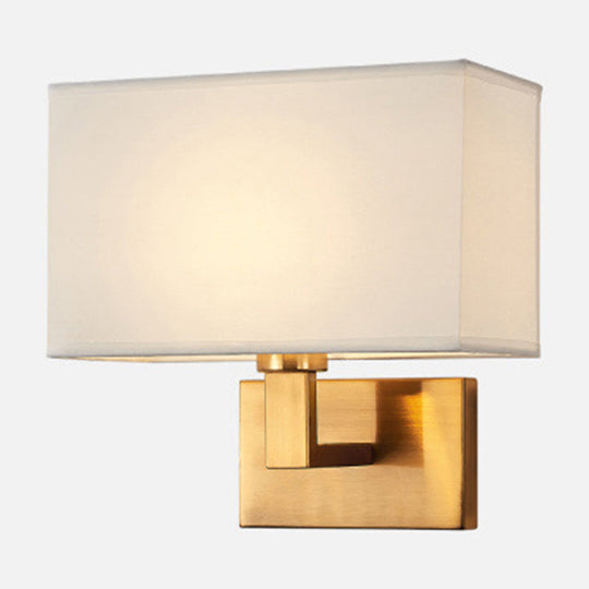 Cuboid Sconce Lamp: Modern Fabric Wall Light in White/Beige/Brown with Black/Gold Arm for Bedside Reading