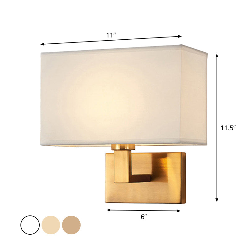 Cuboid Sconce Lamp: Modern Fabric Wall Light in White/Beige/Brown with Black/Gold Arm for Bedside Reading
