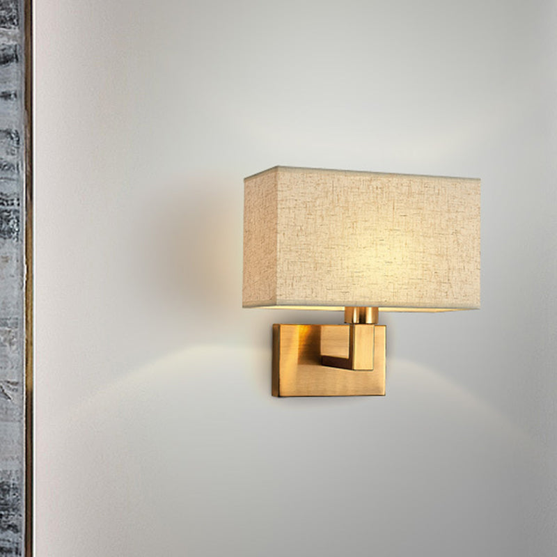 Cuboid Sconce Lamp: Modern Fabric Wall Light in White/Beige/Brown with Black/Gold Arm for Bedside Reading
