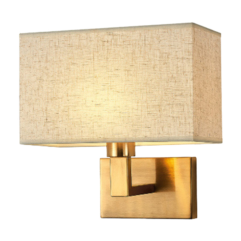 Cuboid Sconce Lamp: Modern Fabric Wall Light in White/Beige/Brown with Black/Gold Arm for Bedside Reading