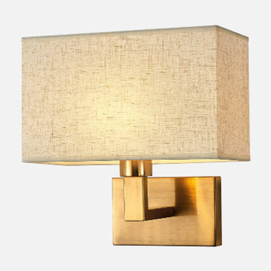 Cuboid Sconce Lamp: Modern Fabric Wall Light in White/Beige/Brown with Black/Gold Arm for Bedside Reading
