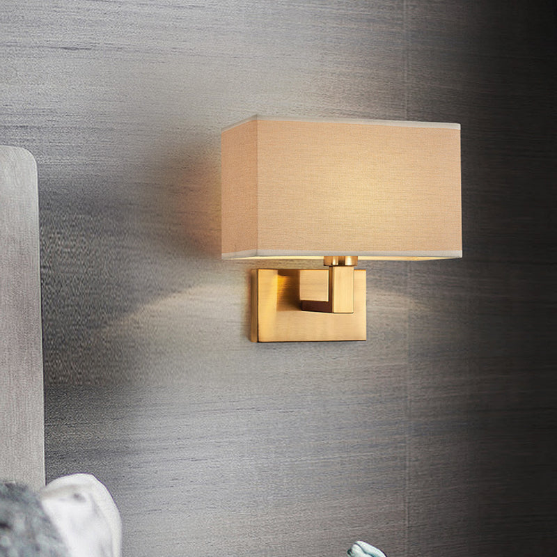 Cuboid Sconce Lamp: Modern Fabric Wall Light in White/Beige/Brown with Black/Gold Arm for Bedside Reading