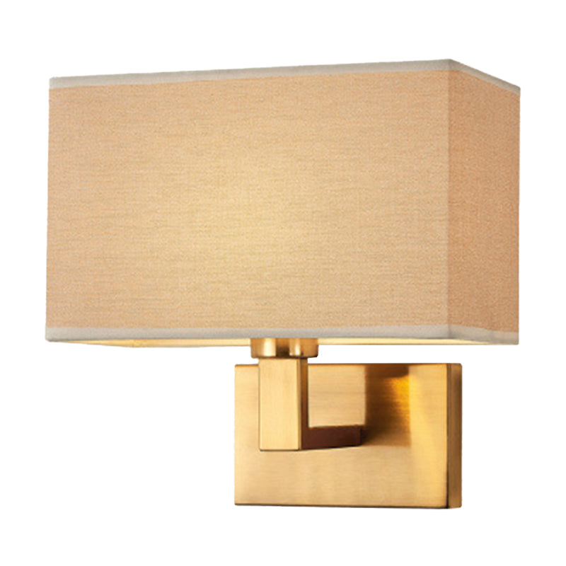 Cuboid Sconce Lamp: Modern Fabric Wall Light in White/Beige/Brown with Black/Gold Arm for Bedside Reading
