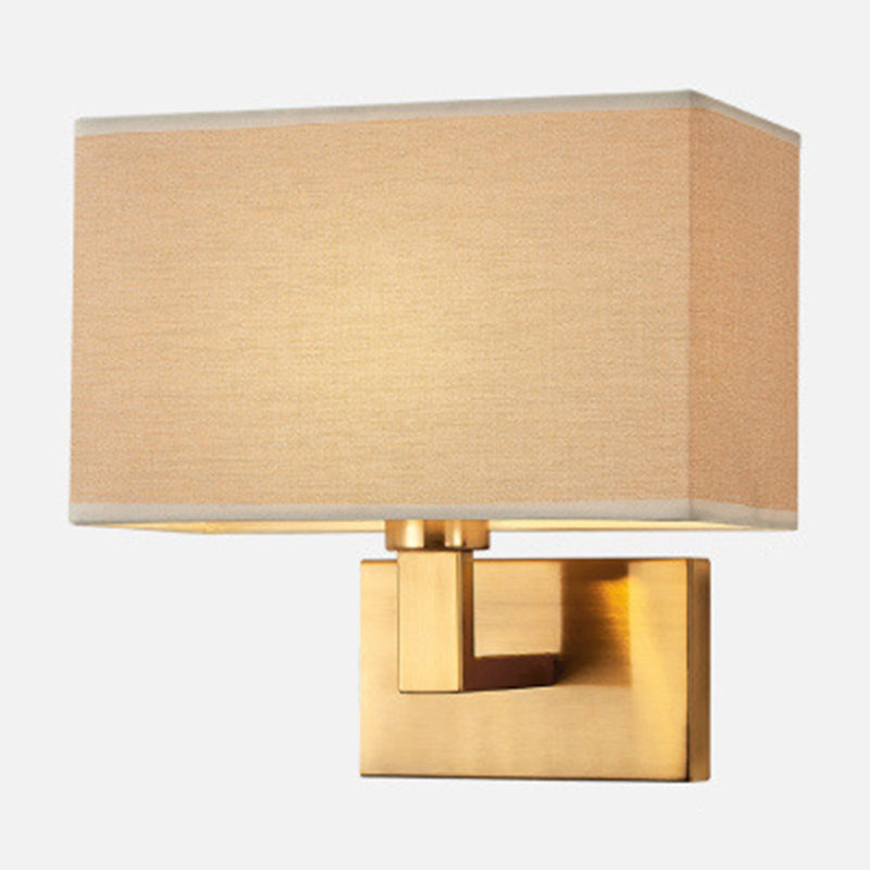 Cuboid Sconce Lamp: Modern Fabric Wall Light in White/Beige/Brown with Black/Gold Arm for Bedside Reading
