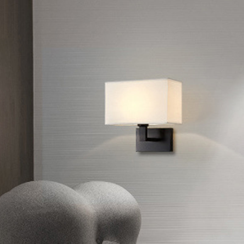 Cuboid Sconce Lamp: Modern Fabric Wall Light in White/Beige/Brown with Black/Gold Arm for Bedside Reading