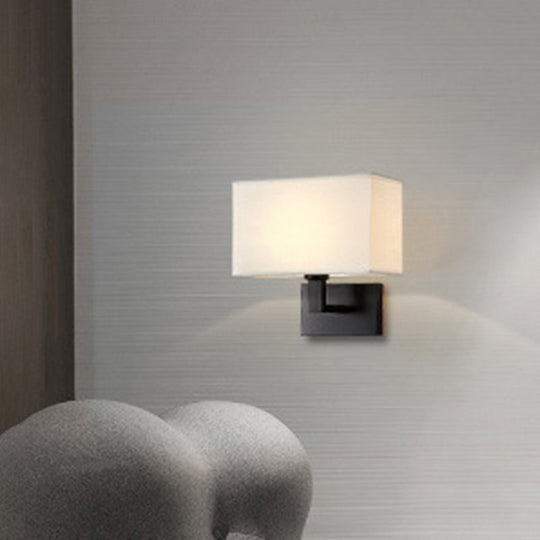 Cuboid Sconce Lamp: Modern Fabric Wall Light in White/Beige/Brown with Black/Gold Arm for Bedside Reading