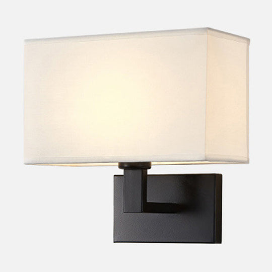 Cuboid Sconce Lamp: Modern Fabric Wall Light in White/Beige/Brown with Black/Gold Arm for Bedside Reading