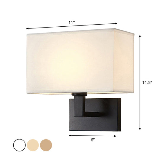 Cuboid Sconce Lamp: Modern Fabric Wall Light in White/Beige/Brown with Black/Gold Arm for Bedside Reading