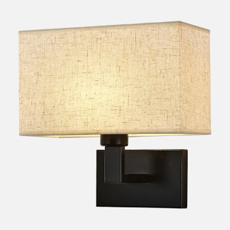 Cuboid Sconce Lamp: Modern Fabric Wall Light in White/Beige/Brown with Black/Gold Arm for Bedside Reading