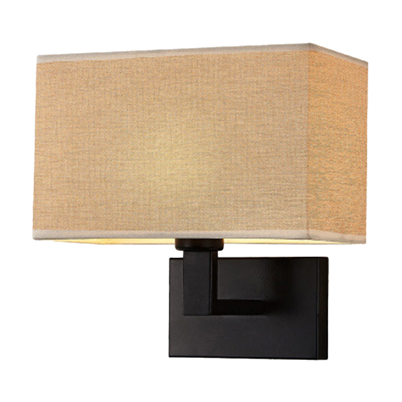 Cuboid Sconce Lamp: Modern Fabric Wall Light in White/Beige/Brown with Black/Gold Arm for Bedside Reading