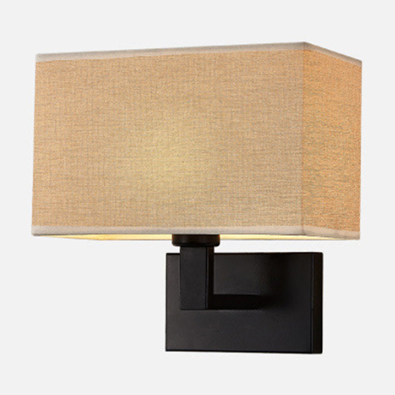 Cuboid Sconce Lamp: Modern Fabric Wall Light in White/Beige/Brown with Black/Gold Arm for Bedside Reading