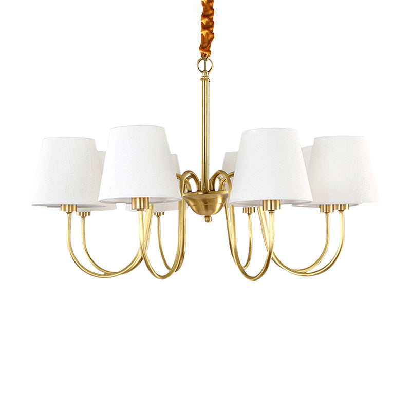 Classic Gold Metal Chandelier with Tapered Fabric Shade - Available in 3, 6, or 8 Lights