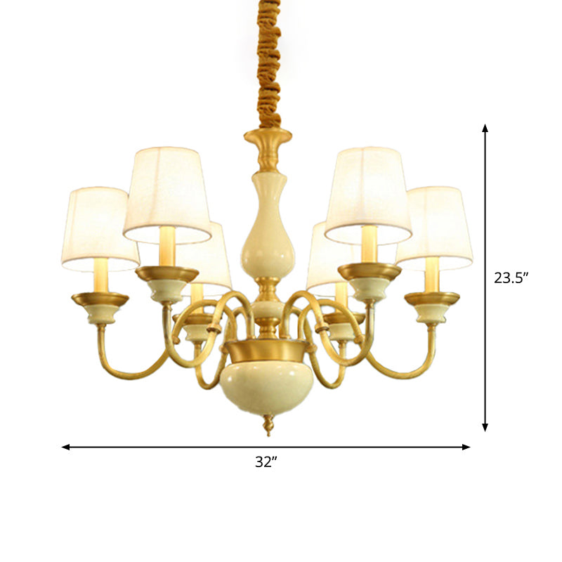 Countryside Ceramic Candelabra Chandelier Pendant Lamp with Fabric Cone Shade - 3/6/8-Bulb Bedroom Lighting