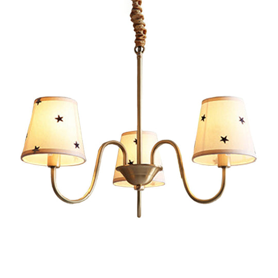 Rustic Star Patterned Chandelier in Gold - Conical Fabric Design, 3/5/6 Lights - Ideal for Bedroom Ceiling