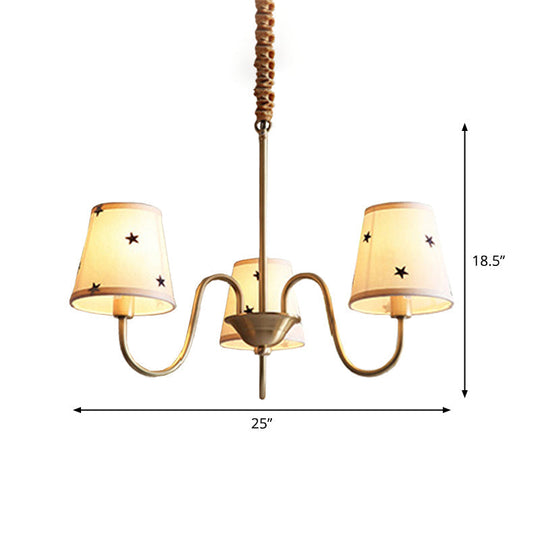Rustic Star Patterned Chandelier in Gold - Conical Fabric Design, 3/5/6 Lights - Ideal for Bedroom Ceiling