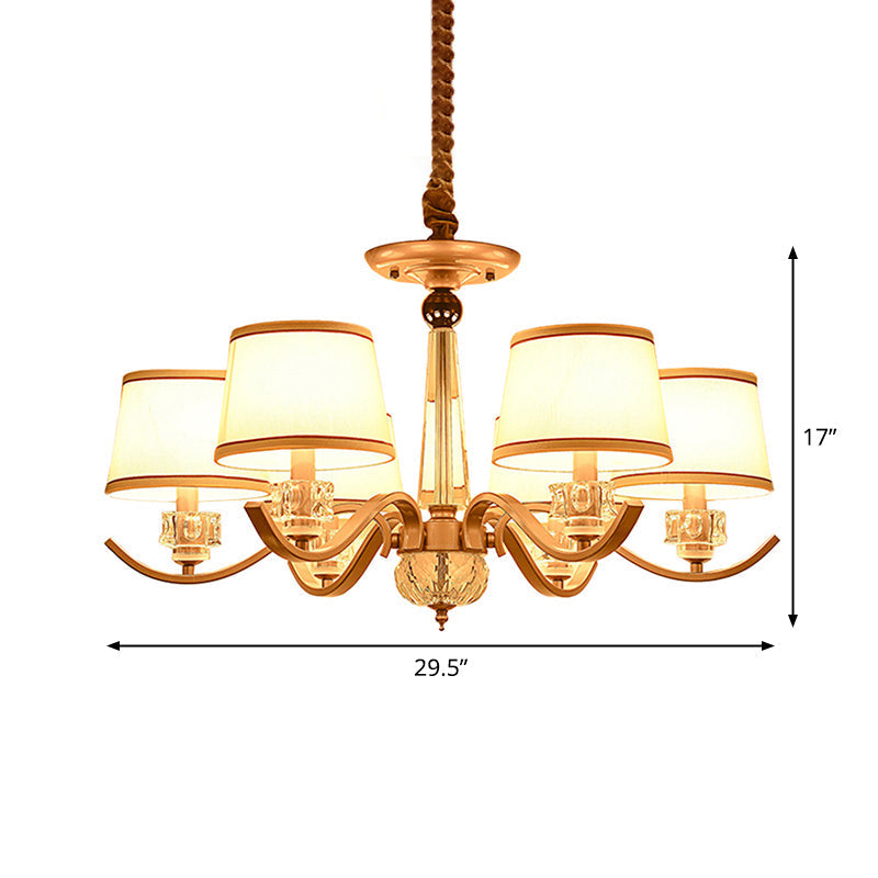 Country Style White Chandelier Pendant Light for Living Room - Fabric Tapered Design, 3/6/8-Bulb Ceiling Fixture