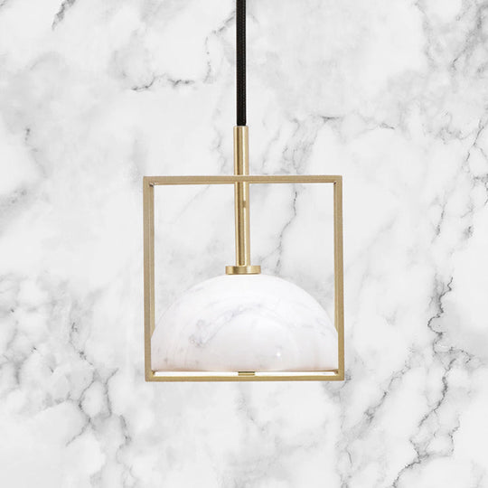 Marble Ceiling Pendant: Nordic Black/White/Green Dome Bedside Down Lighting with Brass Square Frame