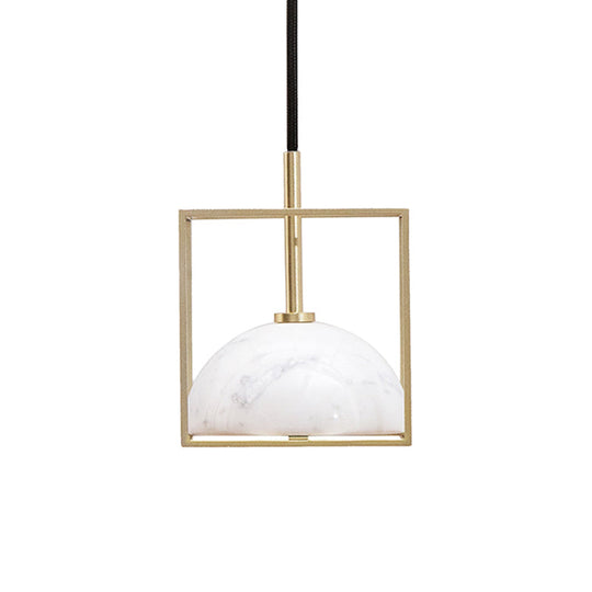 Marble Ceiling Pendant: Nordic Black/White/Green Dome Bedside Down Lighting with Brass Square Frame