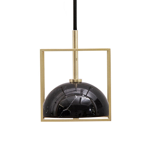 Marble Ceiling Pendant: Nordic Black/White/Green Dome Bedside Down Lighting with Brass Square Frame