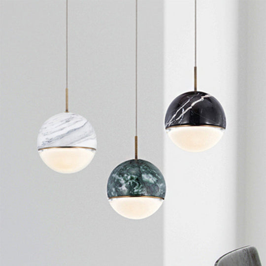 LED Marble Pendant Light Kit in Designer Black/White/Green for Living Room