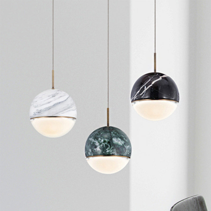 LED Marble Pendant Light Kit in Designer Black/White/Green for Living Room