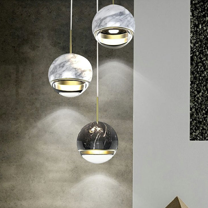 LED Marble Pendant Light Kit in Designer Black/White/Green for Living Room
