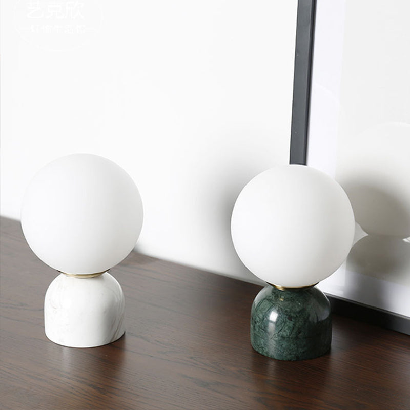 Minimalist Milky Glass Bedside Table Lamp with Marble Pedestal